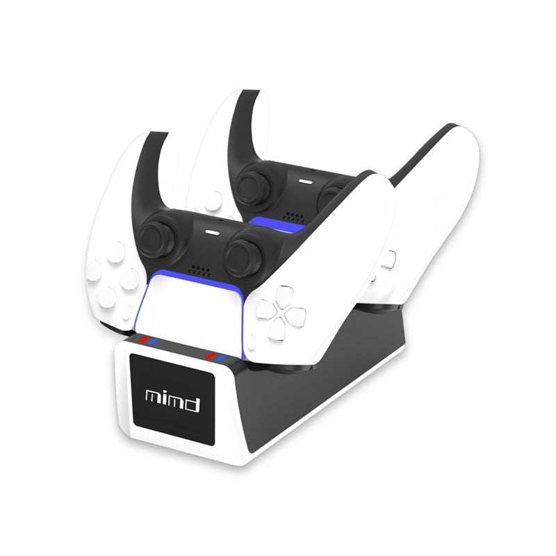 PS5 Wireless Controller Ladestation Dual Charge für zwei Controller mit LED-Anzeige in Schwarz und Weiß