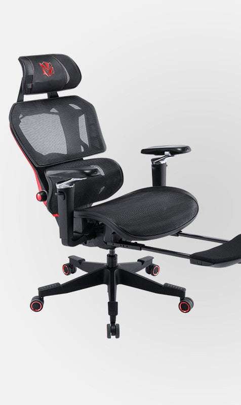 ergonomischer Gaming Stuhl mit verstellbarer Lendenstütze und schwenkbaren Armlehnen in blauem Mesh-Gewebe