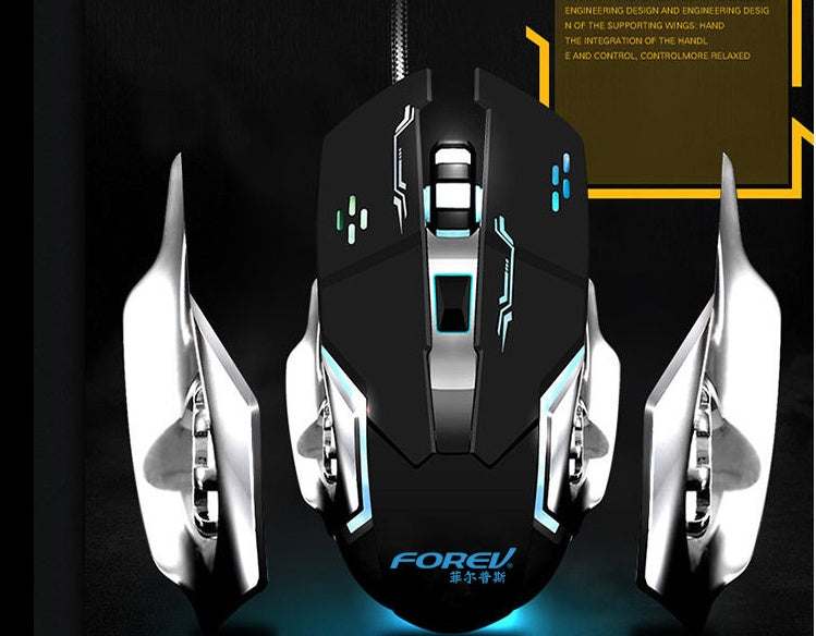 Mechanische verkabelte Gaming-Maus mit 7-Farben-LED-Beleuchtung und 6 Tasten, schwarz