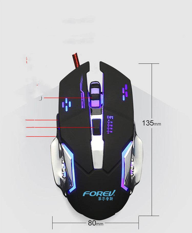 Schwarze mechanische kabelgebundene Gaming-Maus mit 7-Farben-Beleuchtung und USB-Anschluss