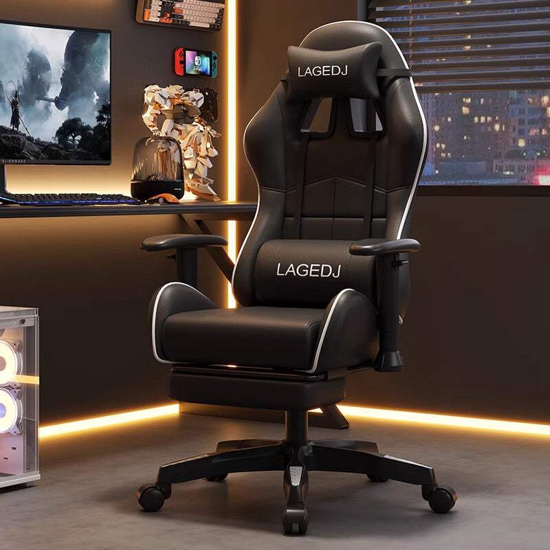 E-sports Gaming ergonomischer, höhenverstellbarer Gaming-Stuhl mit Lederbezug und Fußstütze in Schwarz-Rot