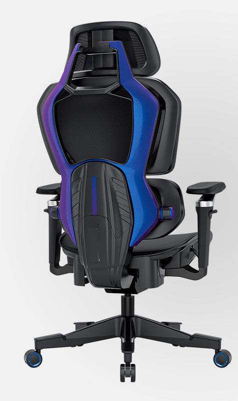 Ergonomischer Gaming Stuhl mit Netzstoff, verstellbarer Lendenwirbelstütze und drehbaren Armlehnen in Blau