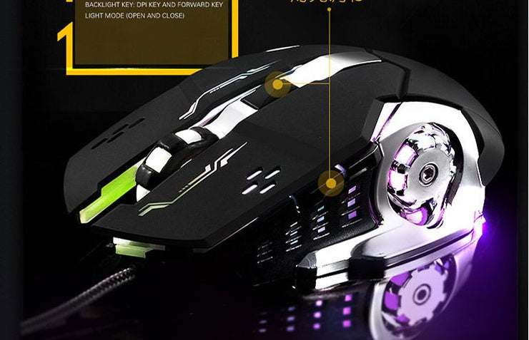Mechanische kabelgebundene Gaming-Maus FV-502 mit 6 Tasten und 7-Farben-LED-Beleuchtung